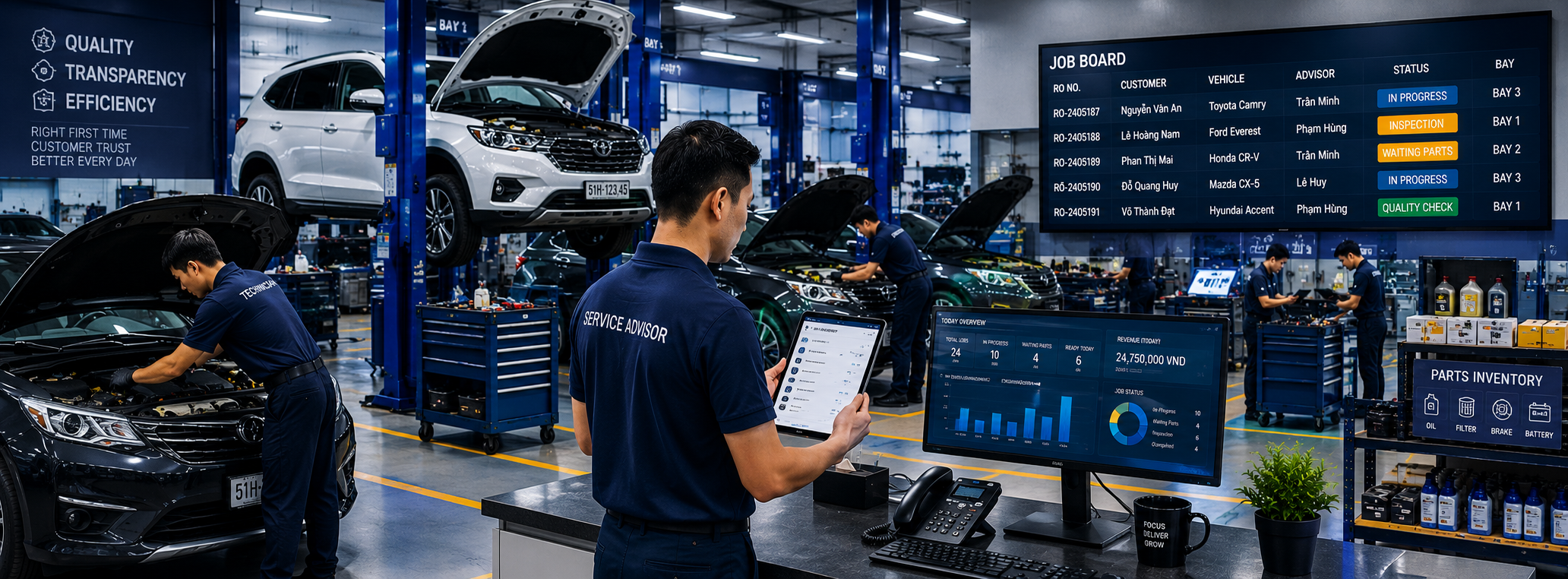 Dashboard vận hành cho automotive và technical services