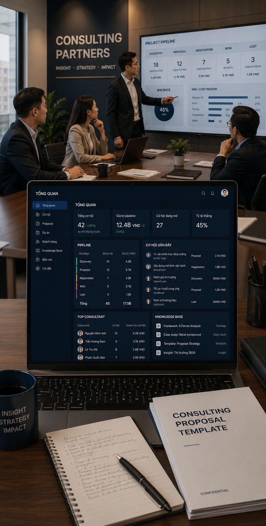 Dashboard proposal và pipeline khách hàng cho consulting firm