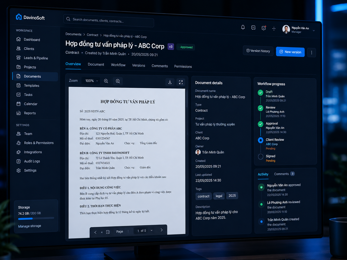 Hệ thống document workflow và contract approval cho doanh nghiệp dịch vụ