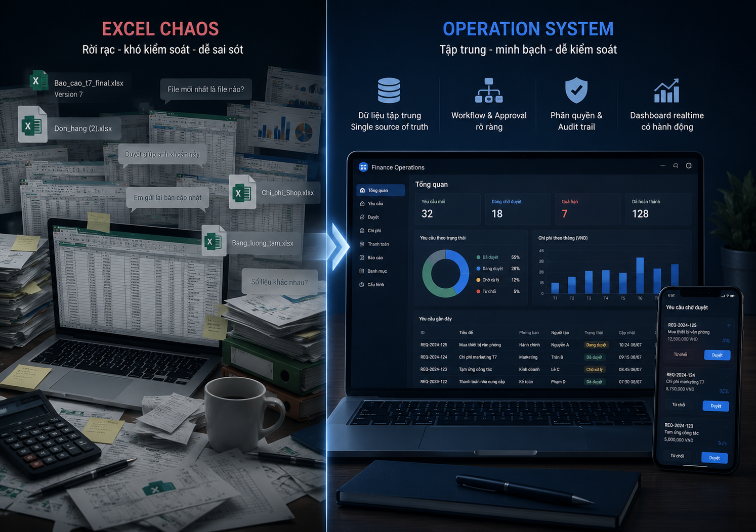 Hệ thống chuẩn hóa quy trình vận hành doanh nghiệp từ Excel sang phần mềm quản lý nội bộ
