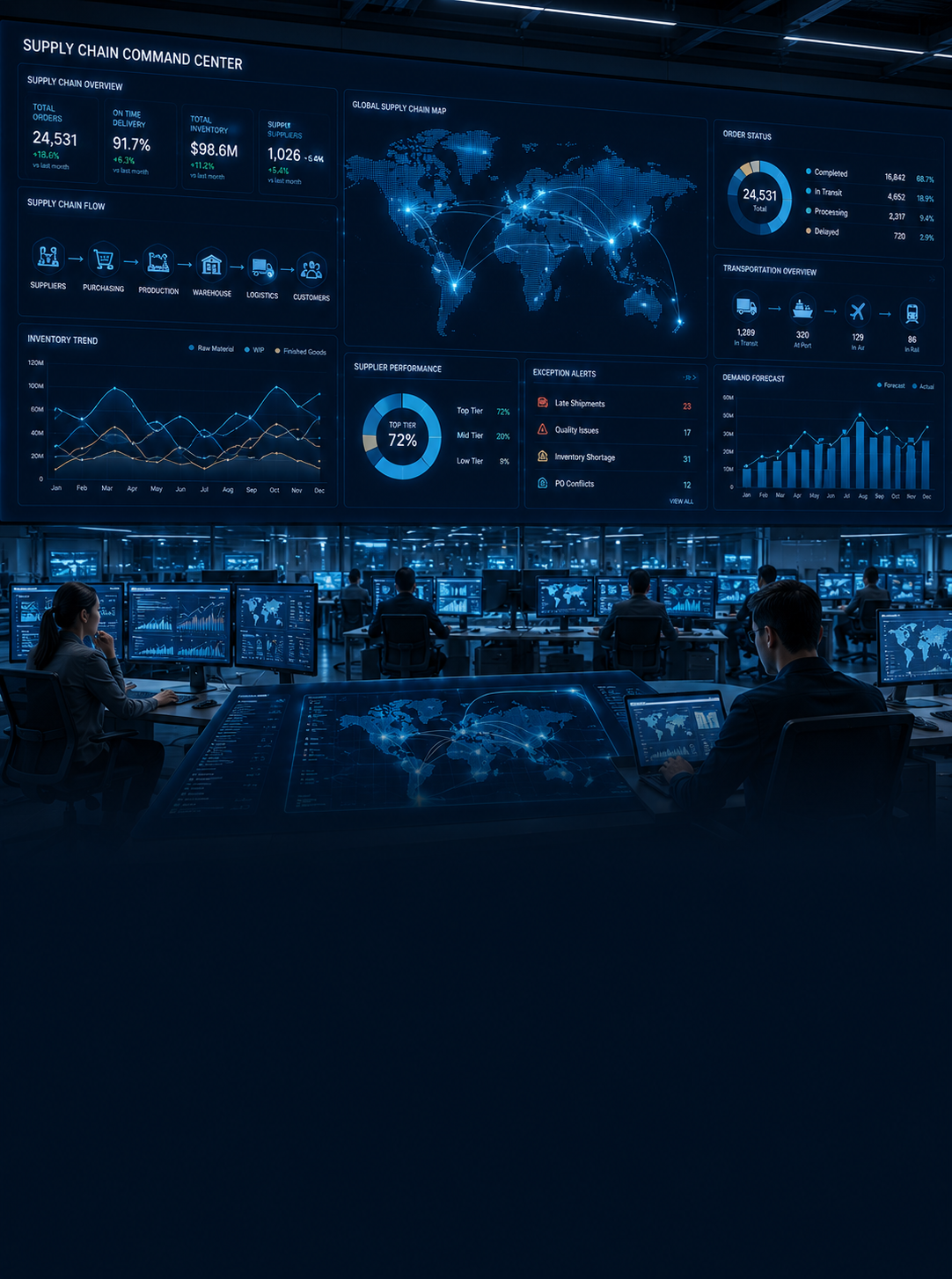 Dashboard điều phối supply chain và integration giữa ERP WMS MES
