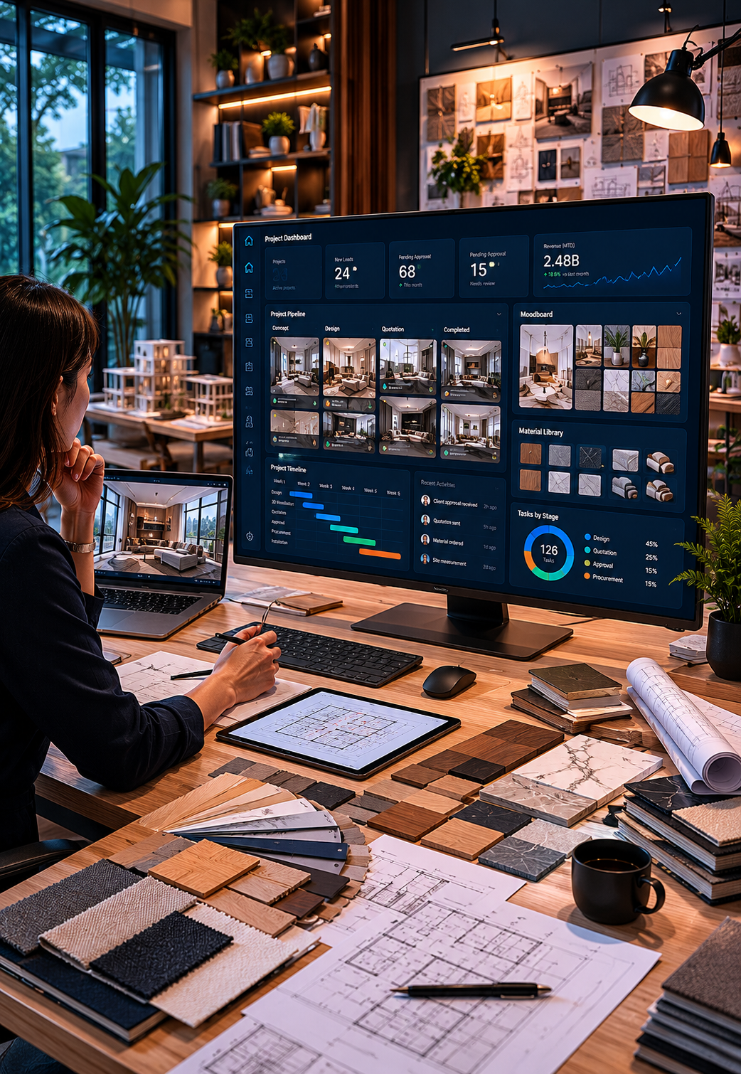 Phần mềm quản lý dự án nội thất và kiến trúc với quotation, moodboard và workflow phê duyệt khách hàng
