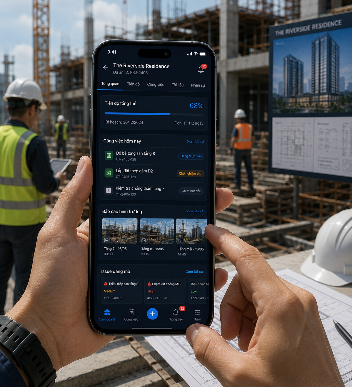 Mobile app cho kỹ sư công trình cập nhật tiến độ, checklist nghiệm thu và báo cáo hiện trường