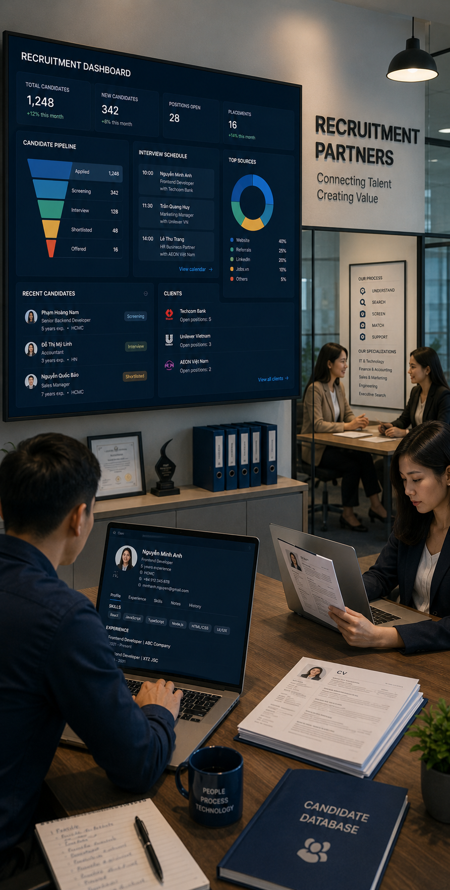 Nền tảng ATS và candidate pipeline cho công ty recruitment headhunter