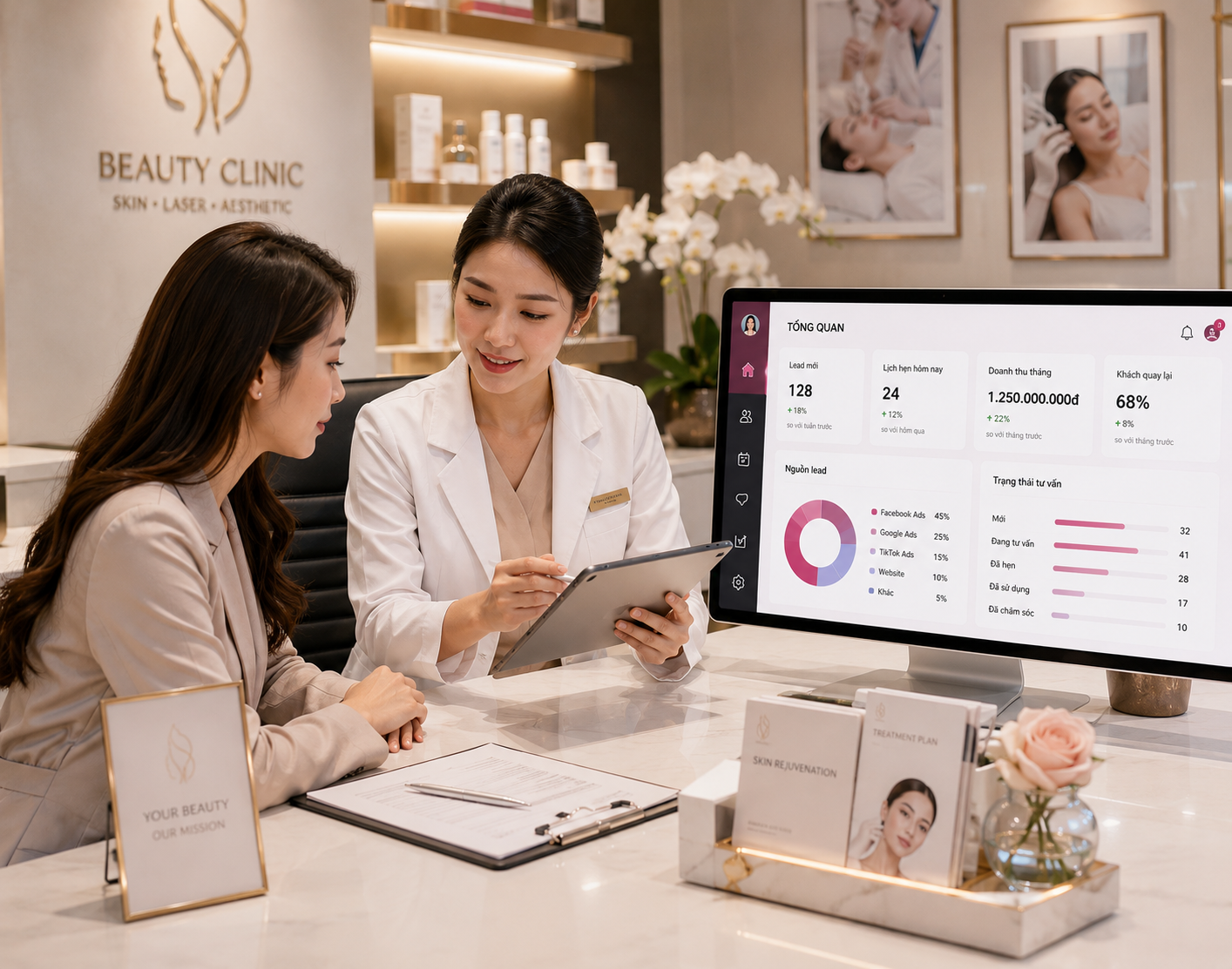 CRM và booking system cho beauty clinic và thẩm mỹ viện quản lý tư vấn, lịch hẹn và liệu trình