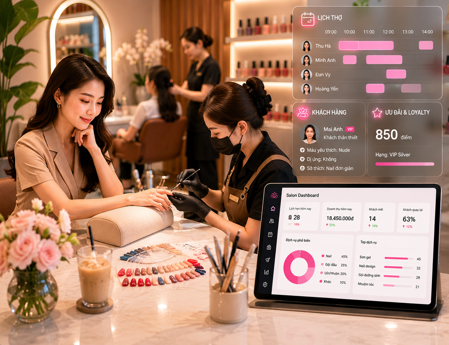 Phần mềm salon và nail studio giúp quản lý lịch thợ, khách hàng thân thiết và loyalty