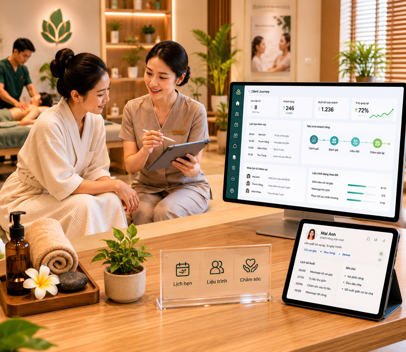 Phần mềm wellness therapy và rehab giúp theo dõi liệu trình, lịch hẹn định kỳ và retention khách hàng