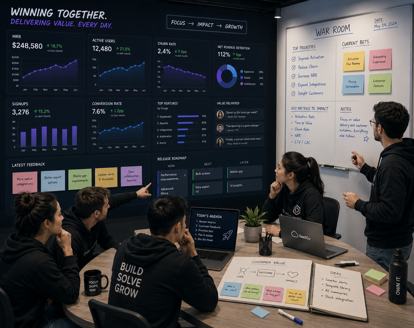 Phát triển sản phẩm SaaS với dashboard quản trị dữ liệu vận hành khách hàng và tăng trưởng người dùng